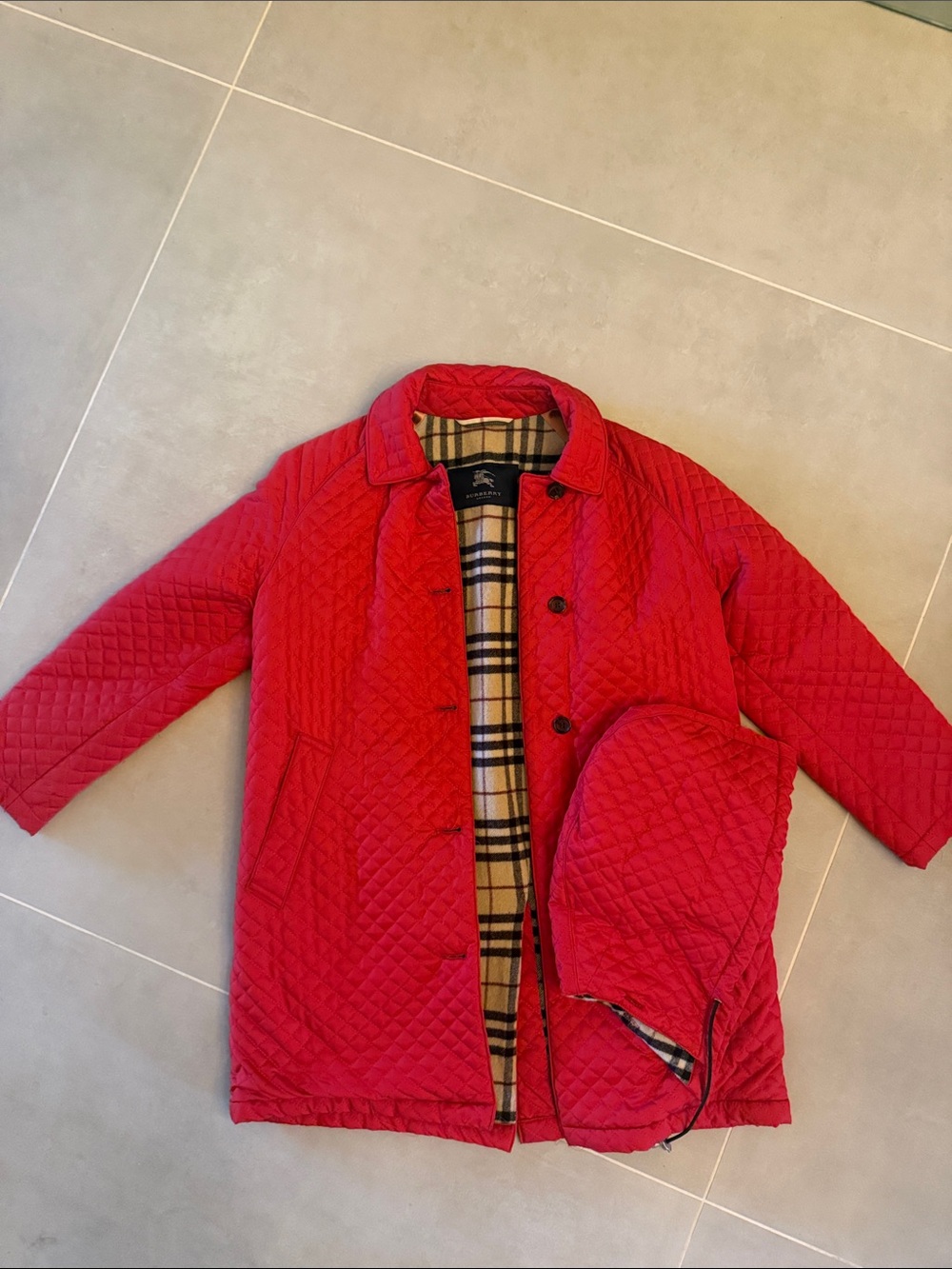 Burberry Red Puffer Jacket with Quilted Design